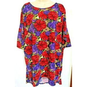 LuLaRoe Women's Top 2-XL Short Sleeve Blouse Purple Floral Black Pink Print